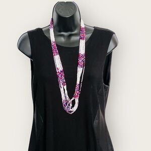 Long Seed beads necklace native design Red, White & Blue